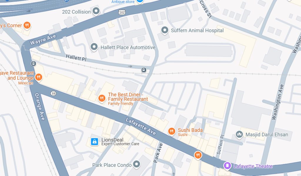 Map of Suffern NY with highly ticketed roads